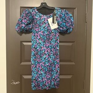 Vibrant Floral Puff Sleeve Mini Dress